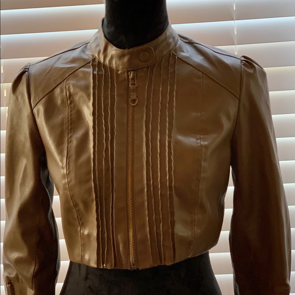 Cropped brown faux leather jacket